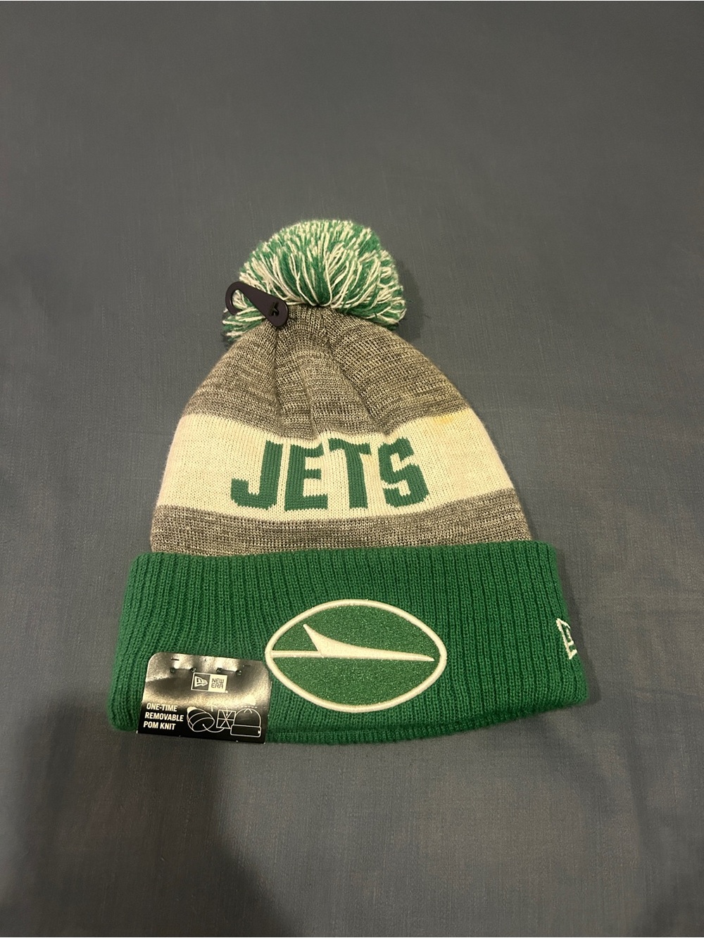 New Era men Green Jets Pom Knit Beanie